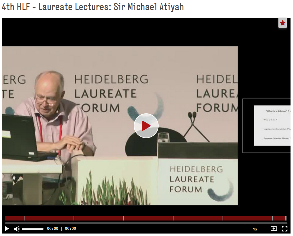 Atiyah, Michael: 4th HLF - Laureate Lectures: Sir Michael Atiyah, 4th Heidelberg Laureate Forum (HLF), 2016. https://doi.org/10.5446/40103